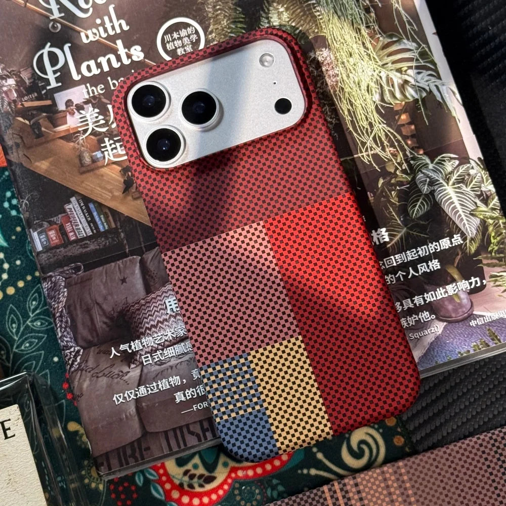 Luxury Kevlar Carbon Fiber Texture Phone Case for iPhone 13 14 15 16 17 Pro Max Plus For Magsafe Magnetic Hard PC Bumper Cover
