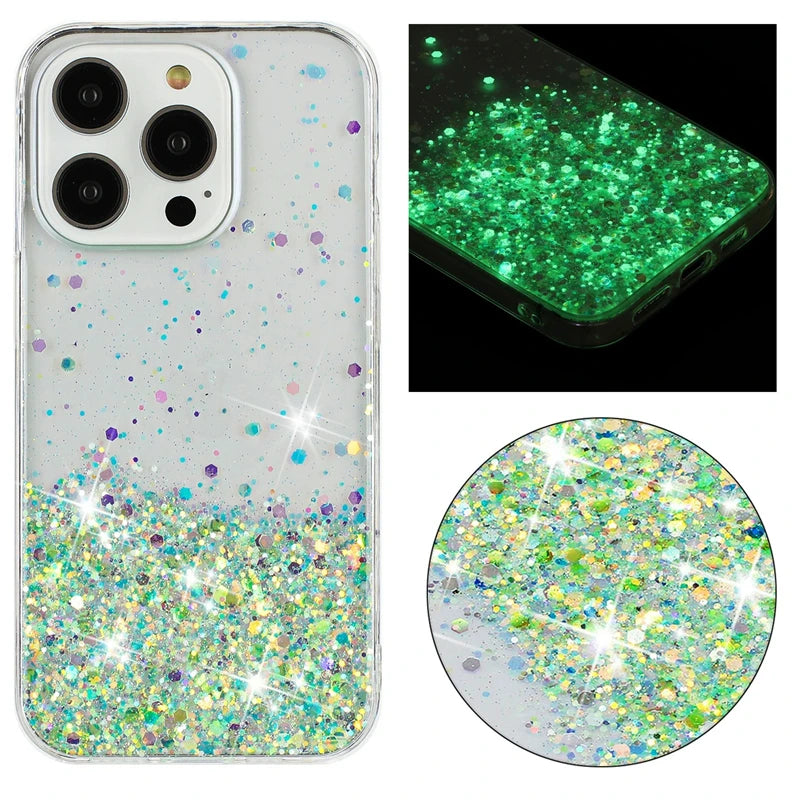 Glitter Night Glowing TPU Soft Case for IPhone Air 17 16 15 13 12 11 Pro Max 14 Plus 17Pro 16Pro I Phone Liquid Quicksand Cover
