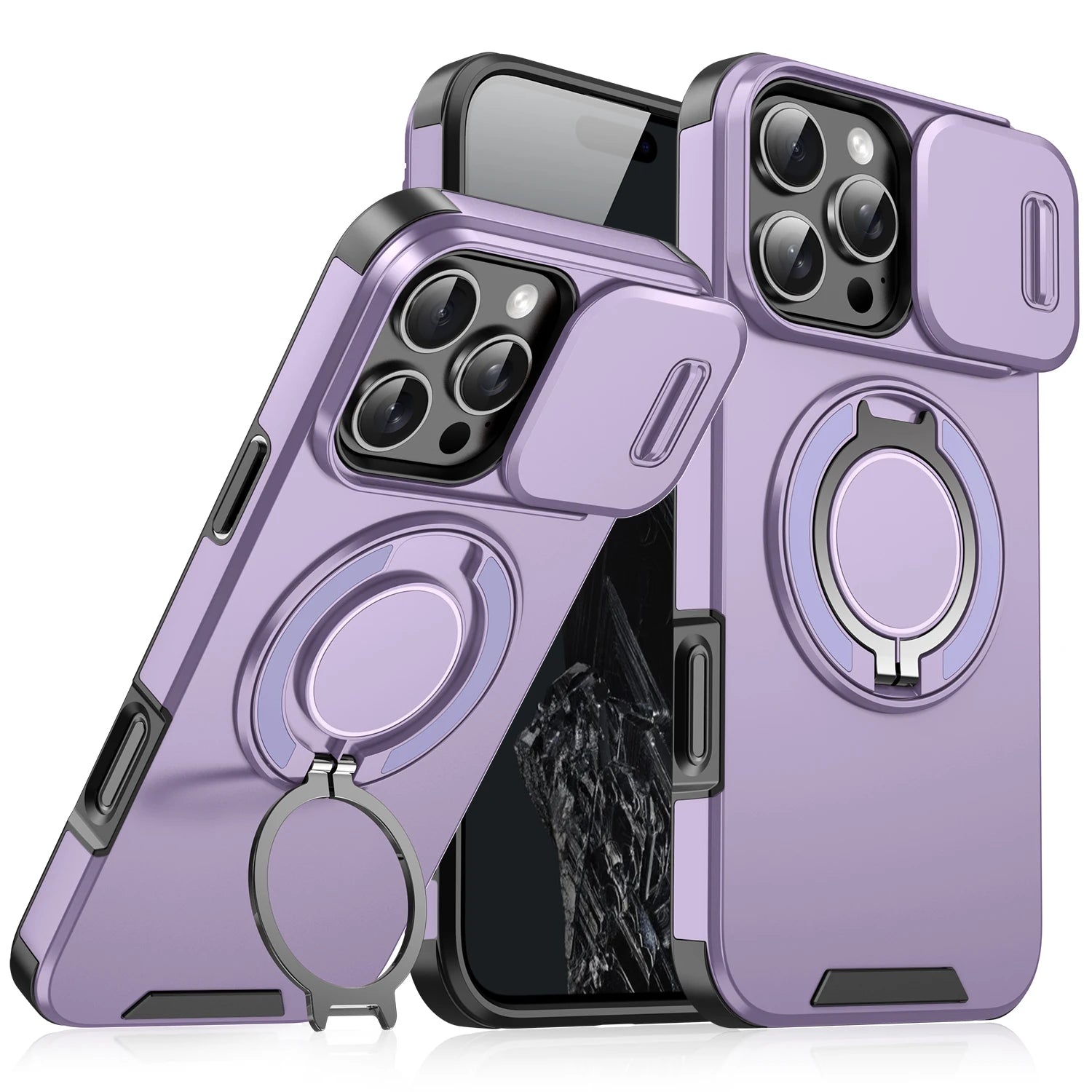 For Magsafe Magnetic Armor Case For iPhone 17 16 15 14 13 12 11 Pro Max Plus Air 17e 16e Ring Holder Slide Camera Protect Cover