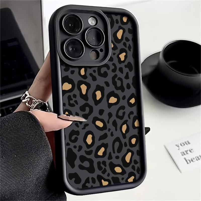 Leopard Patterned Case For iPhone 16 Pro Max Shockproof Bumper Phone Cover Coque For iPhone 14 15 Pro Max 13 12 11 16e 17 Air
