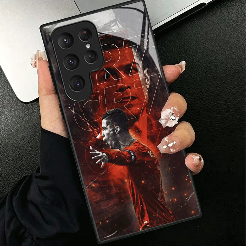 Football Star R-Ronaldo C-CR7 Tempered Glass Phone Case for Samsung Galaxy S24 S25 S26 Ultra Edge S23 FE S22 Plus S21 + S20 Shoc