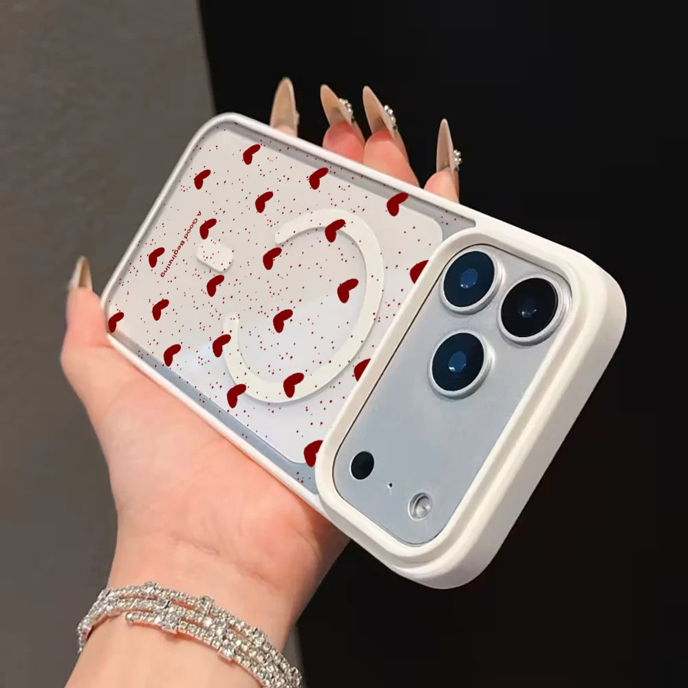 Simple Heart Polka Dot Clear Case For Magsafe iPhone 14 Pro Max 17 15 14 11 13 12 ProMax Plus Cases Wireless Charing TPU Fundas