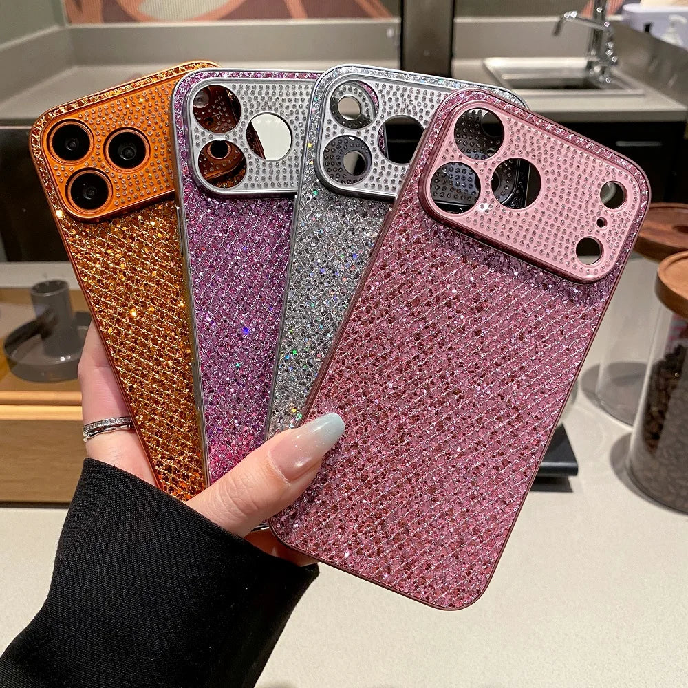 Korea Luxury Glitter Diamond Phone Case For iphone 17 16 15 14 13 Pro Max Shiny Camera Protection Shockproof Back Cover
