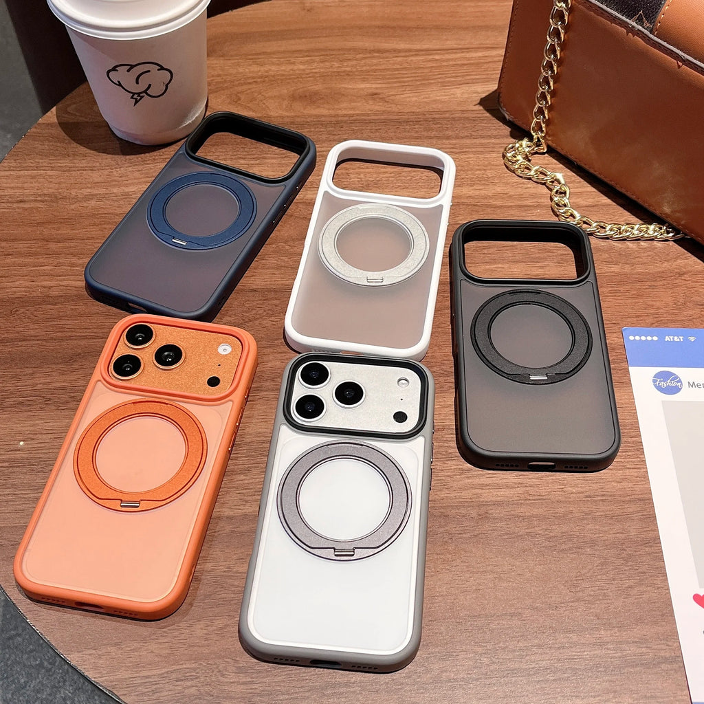 Luxury 360 Rotating Magnetic Phone Case for iPhone 17 Pro Max 16 Plus 15 14 13 12 11 Shockproof Slim Fit for Magsafe Stand Cover