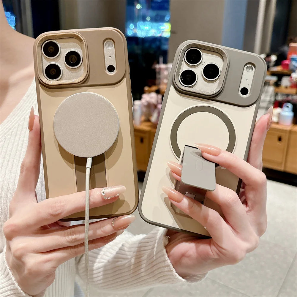For Magsafe Magnetic Phone Case with Invisible Foldable Kickstand For iPhone 17 Pro Max Air 17e 16e 16 15 14 Plus 13 12 11 Cover
