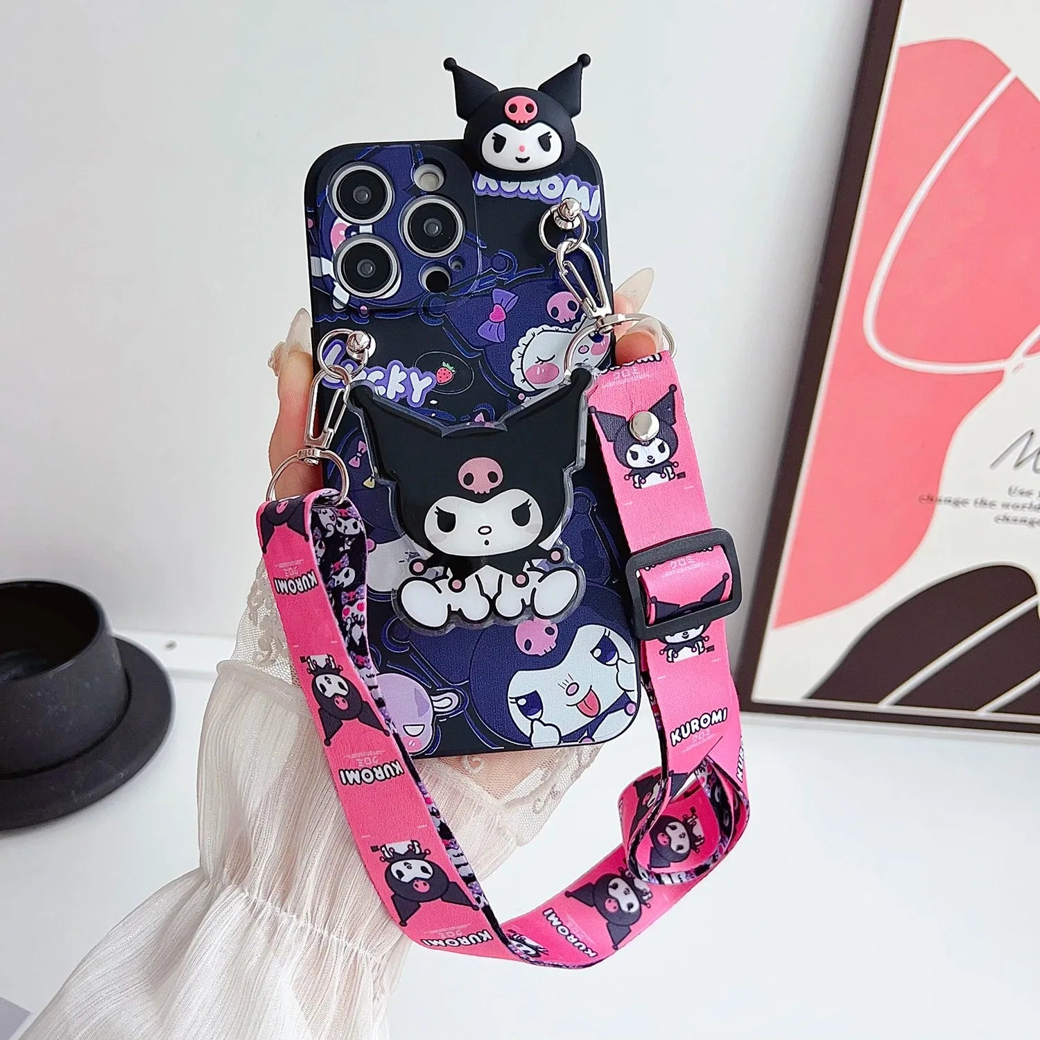 Sanrio 3D Cartoon Kitty Kuromi Holder Case For Samsung Galaxy A70S A11 A21S A21 A31 A51 A71 A02 A02S Crossbody Lanyard Cover