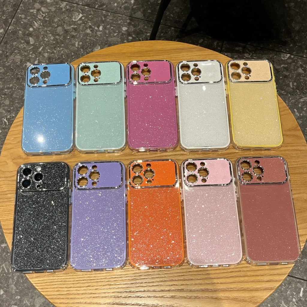 Luxury Large Window Starry Sky Glitter Phone Case For iPhone 17 Air 16 15 14 Plus 13 12 11 Pro Max Solid Color Shockproof Cover