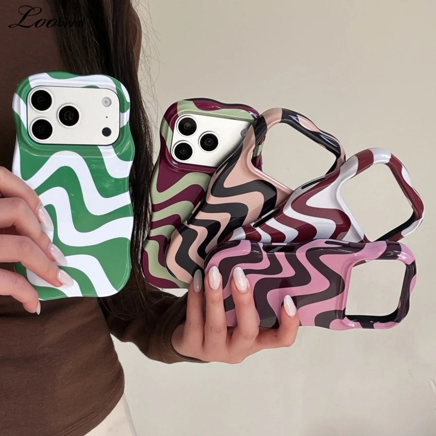 Luxury Water Ripple Double Color Contrast Case for iPhone 17 16 15 Pro Max Air 14 13 Glossy Wave Border Shockproof Slim Cover