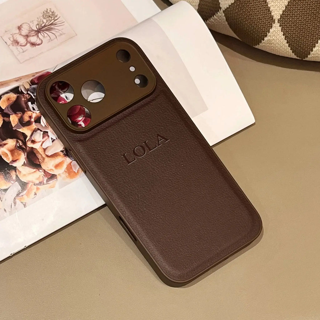 Personalized Custom Name Initial Faux Leather Case 3D Hot Embossed for iPhone 17 16 15 14 13 Pro Max Plus Air DIY Gift