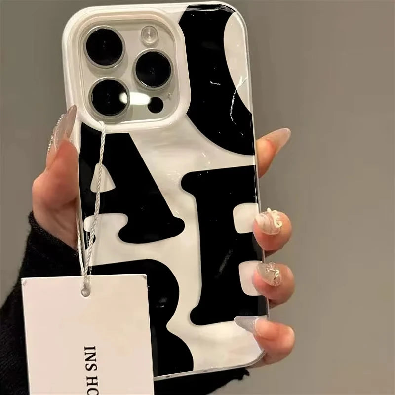 Simple Letter Patterns Phone Case For iPhone 17 16 Pro Max 15 Pro Plus 14 13 12 11 Candy Wave Texture Soft Protective Cover