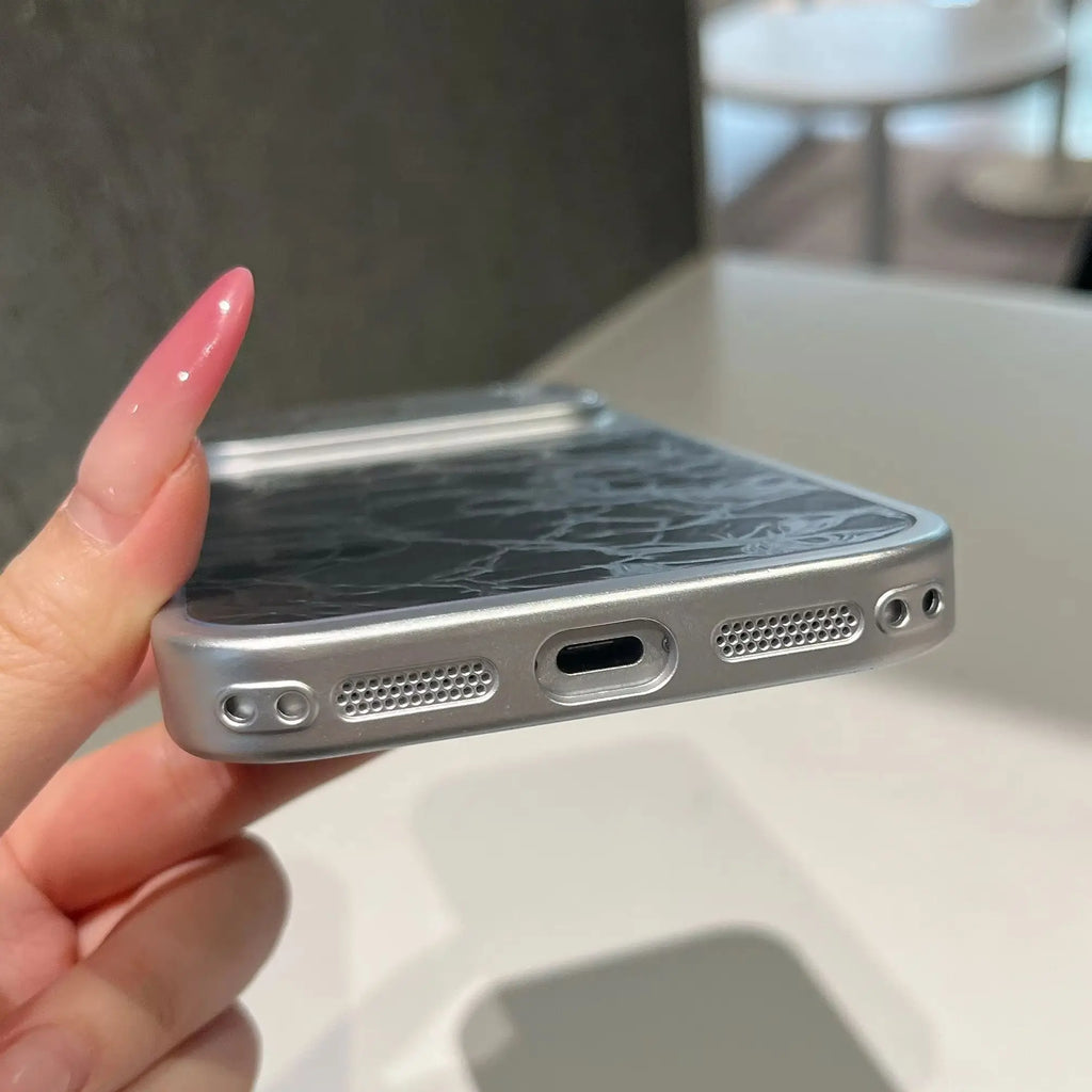 Business Ice Crack Leather Instantly Change Case For iPhone 17 16 15 14 13 Pro Max Large Window Shockproof Protector Matte Cover