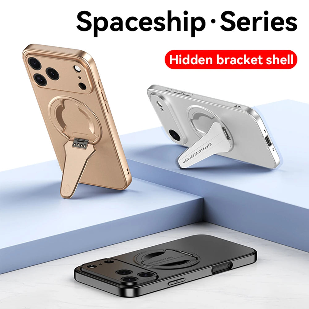 Wireless Charging Cover Lens Protection  Phone Case For iPhone 17 Pro Max 17 Pro 13 15 16 14 Air Luxury Folding Stand Magnetic