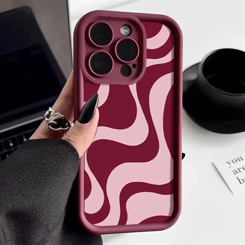 Fashionable Red Lines Soft Phone Case For iPhone 16 Pro Max Case iPhone 17 13 15 16 11 14 12 Pro Max XR 7 8 Plus Simple Cover