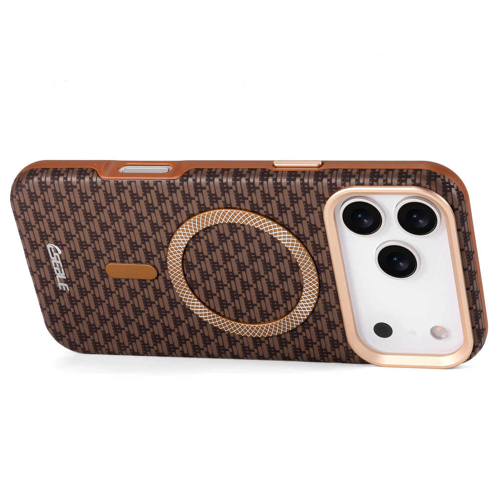 Luxury Business Bitmap Leather Magnetic Phone Case For iPhone 17 16 15 14 13 Pro Max 17Pro 17Air Metal Lens Button Bumpe Cover