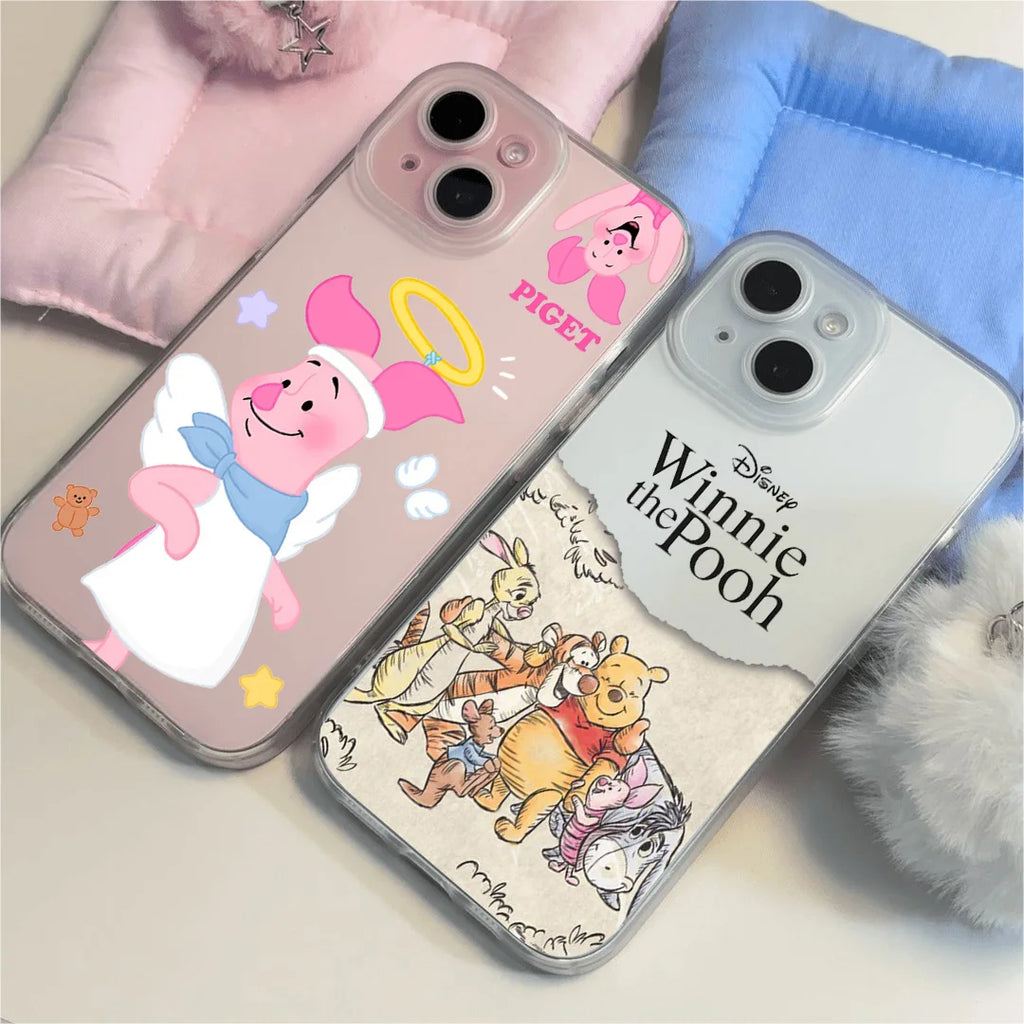 Cartoon Winnie the Poohs Transparent Frosted Shockproof phone Case For iPhone 16E 16 15 14 Plus 13 12 11 7 8 Plus Pro X XR Max