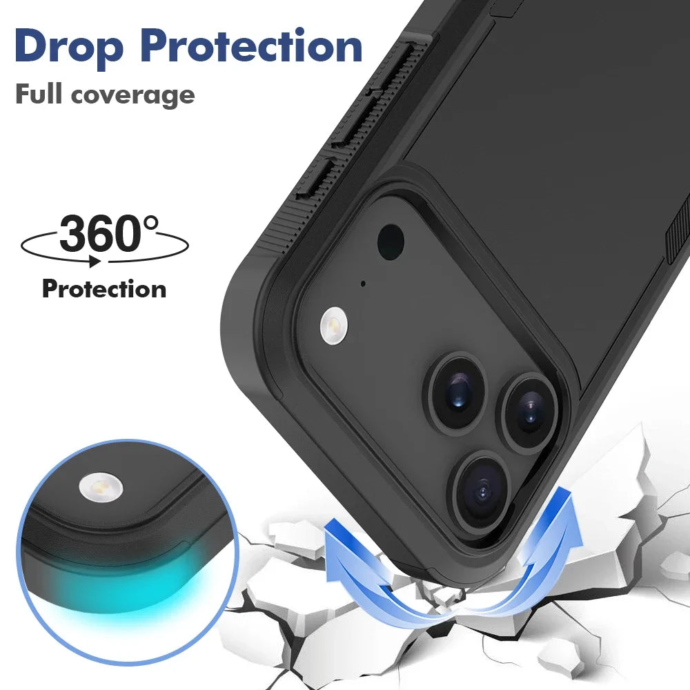 Armor Shockproof 2-in-1 Sturdy Anti Drop Protective Phone Case For IPhone 17 Pro Max 17Air 16 15 14 13 12 11 Pro Max Plus Cover