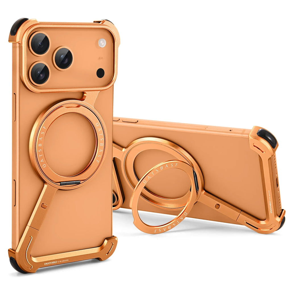 Oatsbasf Frameless Metal Phone Case for iPhone 17 Air/17 Pro/Pro Max with Kickstand 360° Rotatable Magsafe Protective Shockproof