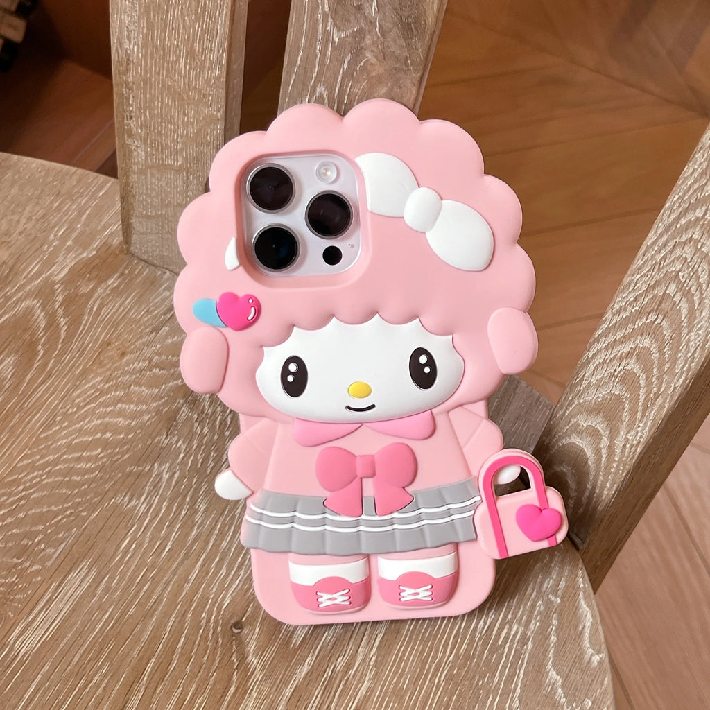 Cute 3D Cartoon Piano Sheep Phone Case For iPhone 17 16 15 14 13 12 Pro Max Plus Handbag Piano INS Soft Silicone Back Cover