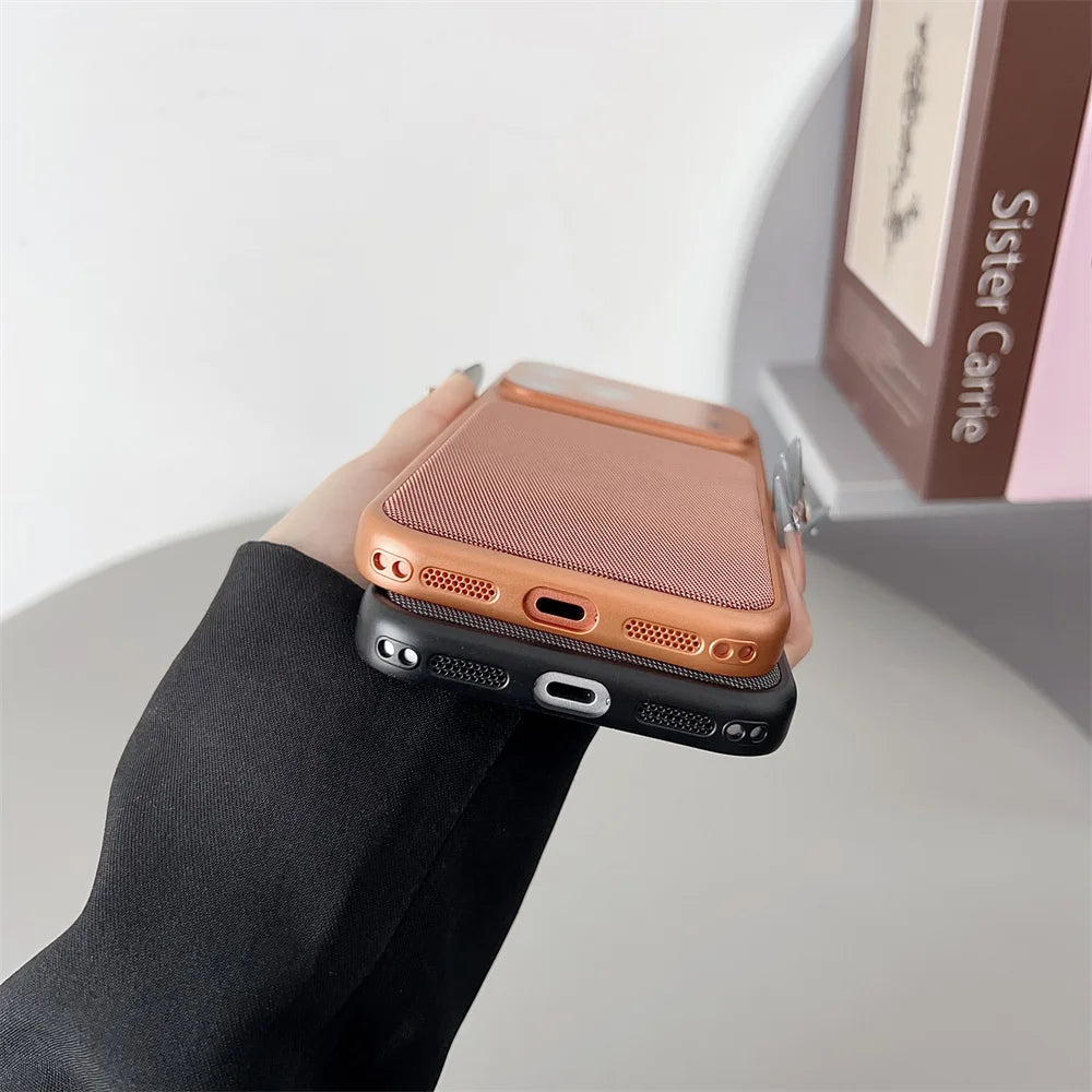 Luxury Knitted Fabric Metallic Color Business Phone Case For iPhone 17 Air 16 15 14 13 12 11 Pro Max Lens Protection Matte Cover