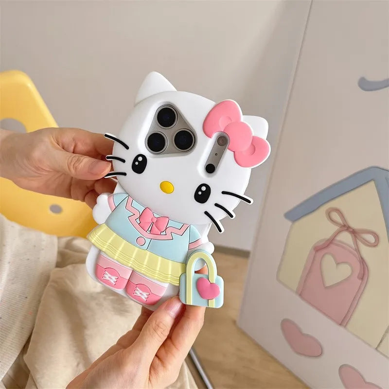 Sanrio Cute 3D Cartoon Kitty Melody Kuromi Phone Case for iPhone 17 Pro17 16 15 14 13 12 11 Pro Max Shockproof Silicone Cover