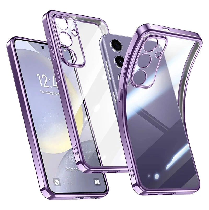 Silicone Soft Plating Straight Case For Samsung Galaxy S24 S23 S22 S21 Ultra FE Plus Cover for Samsung S 24 23 22 21 + Edge Capa