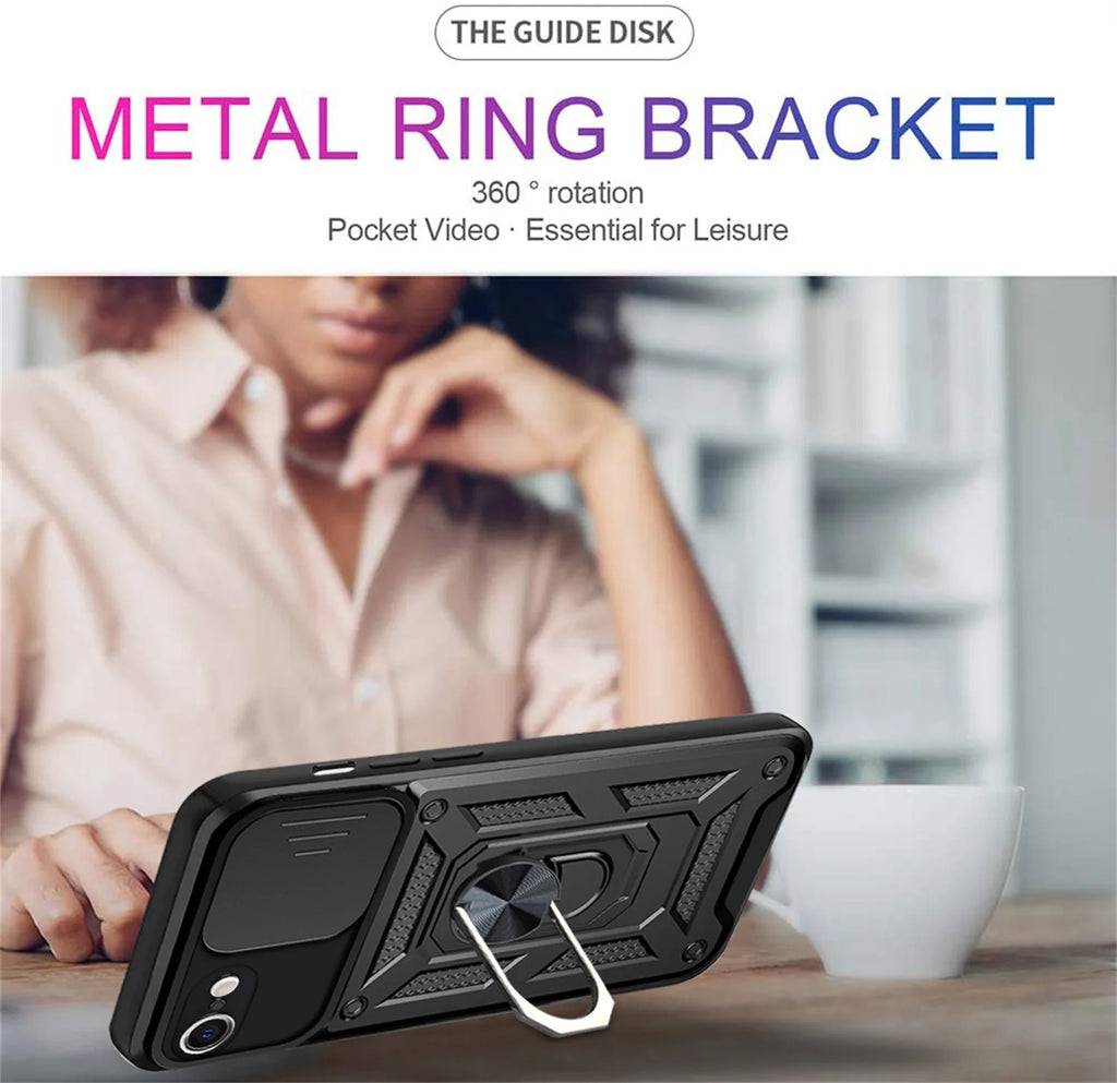 Anti-Scratch Military Grade Armor Case For iphone 7 8 6 6s Plus SE 2020 Phone Magnetic Ring Camera Lens Holder Cover