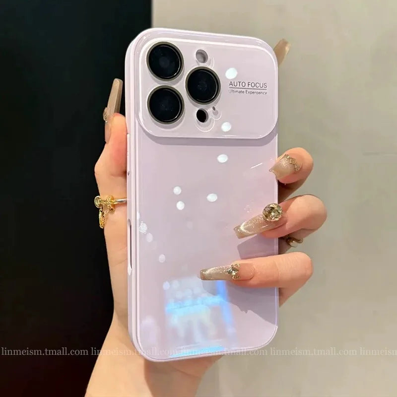 Luxury Hard Tempered Glass Glossy Case For iPhone 17 Pro Max 16 15 14 13 12 11 Plus Candy Shockproof Soft Lens Protection Cover