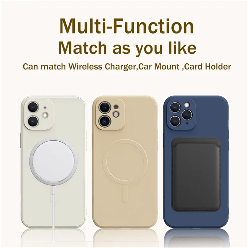 For Magsafe Magnetic Wireless Charge Case For iPhone 17 16 15 14 13 12 Pro Max Mini 16e 17 Air Soft Liquid Silicone Strap Cover