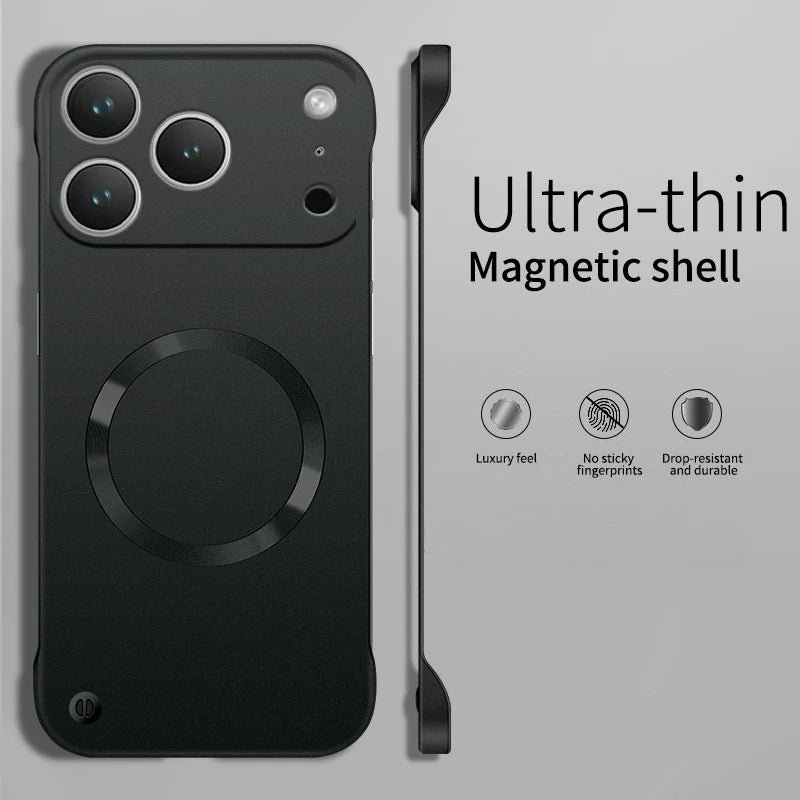 Frameless Ultra Thin Magnetic Phone Case For iPhone 17 Air 16 16E 15 14 Plus 13 12 11 Pro Max For Magsafe Soft PC Back Cover