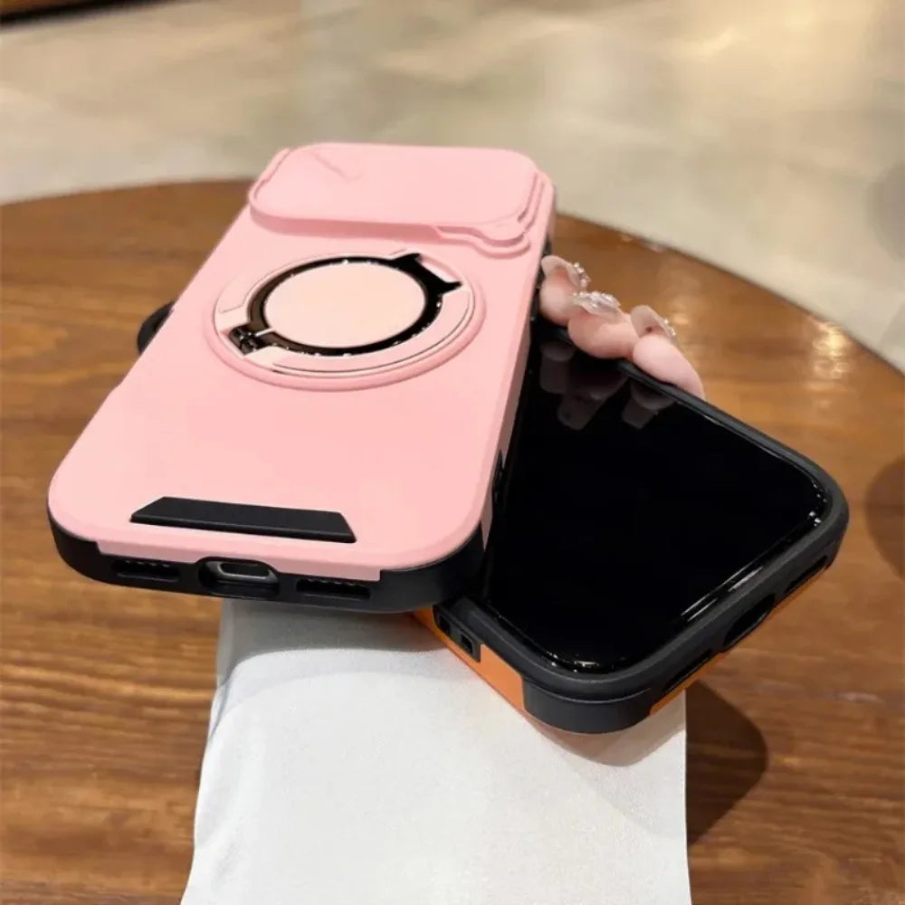 Sliding Camera Protection Magnetic Ring Holder Phone Case For iPhone 17 Pro 15 16 14 13 12 11 Pro Max Armor Shockproof Cover