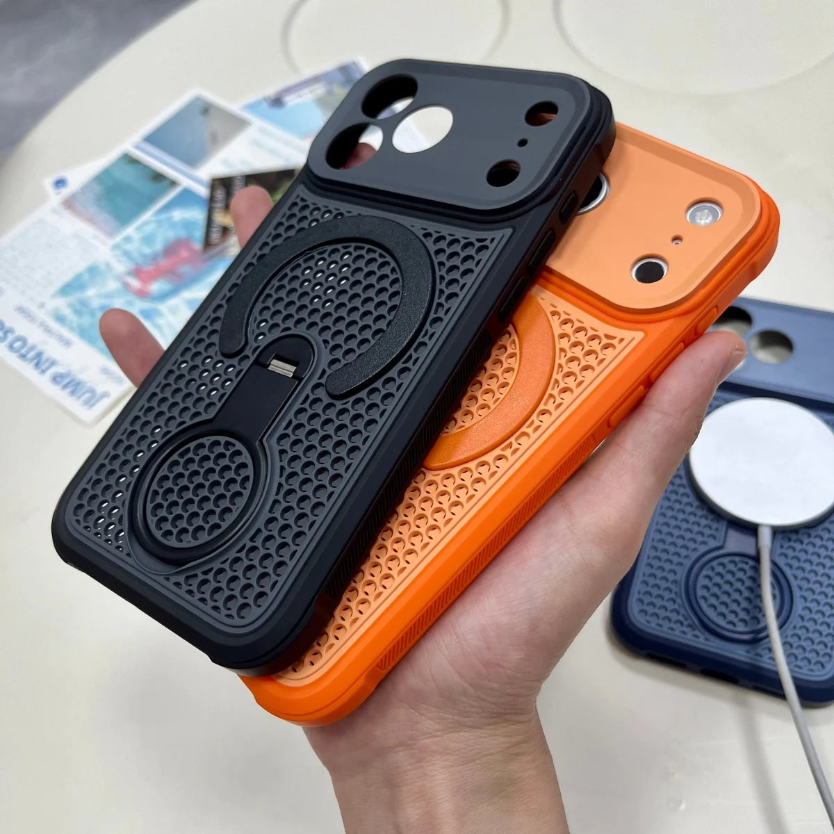 360° Rotate Bracket Heat Dissipation Case For iPhone 17 Air 16 15 14 Plus 13 12 11 Pro Max For Magsafe Magnetic Breathable Cover