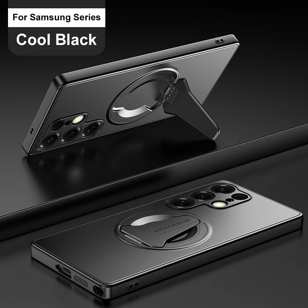 Hidden Kickstand Magnetic Shockproof Phone Case For Samsung S25 Ultra S25 Plus Edge Solid Color Matte Wireless Charging Cover
