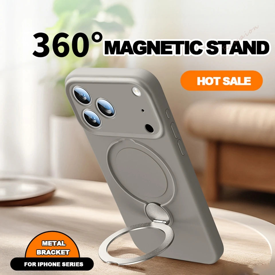 Liquid Silicone Magnetic Bracket Phone Case For iPhone 17 13 14 15 16 Pro Max Air Plus Magsafe Stand Holder Protector Cover