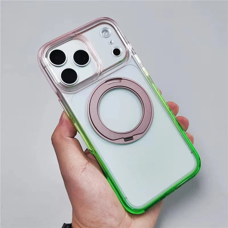 Gradient Color Magnetic Rotating Pivot Bracket Case For iPhone 17Pro 16Pro 17Pro max AI Camera Button For Magsafe Hard Cover