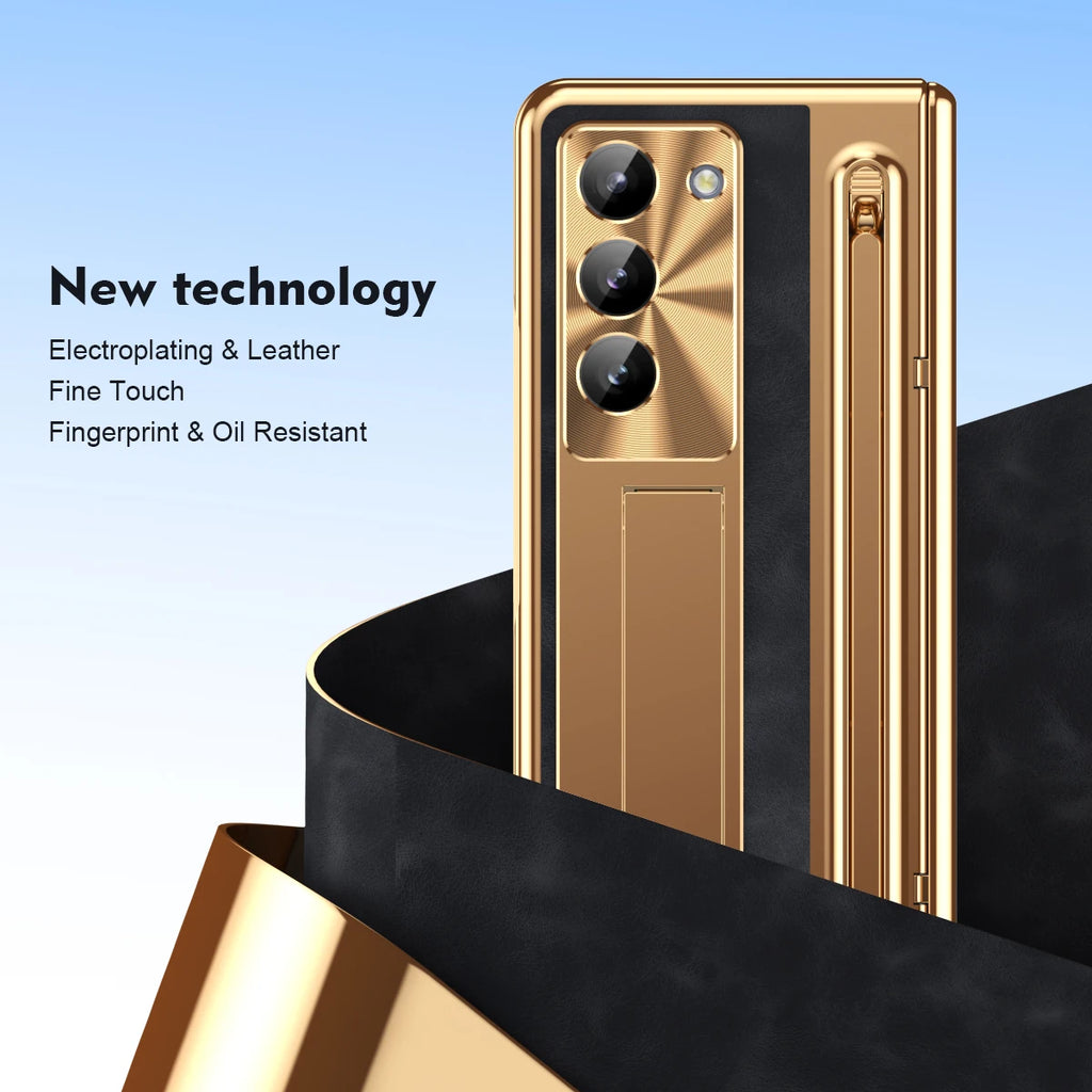 With Touch Pen For Samsung Galaxy Z Fold 7 6 5 Case Hinge Armor Shockproof Magnetic Kickstand 360 Full Protection Folding Cover