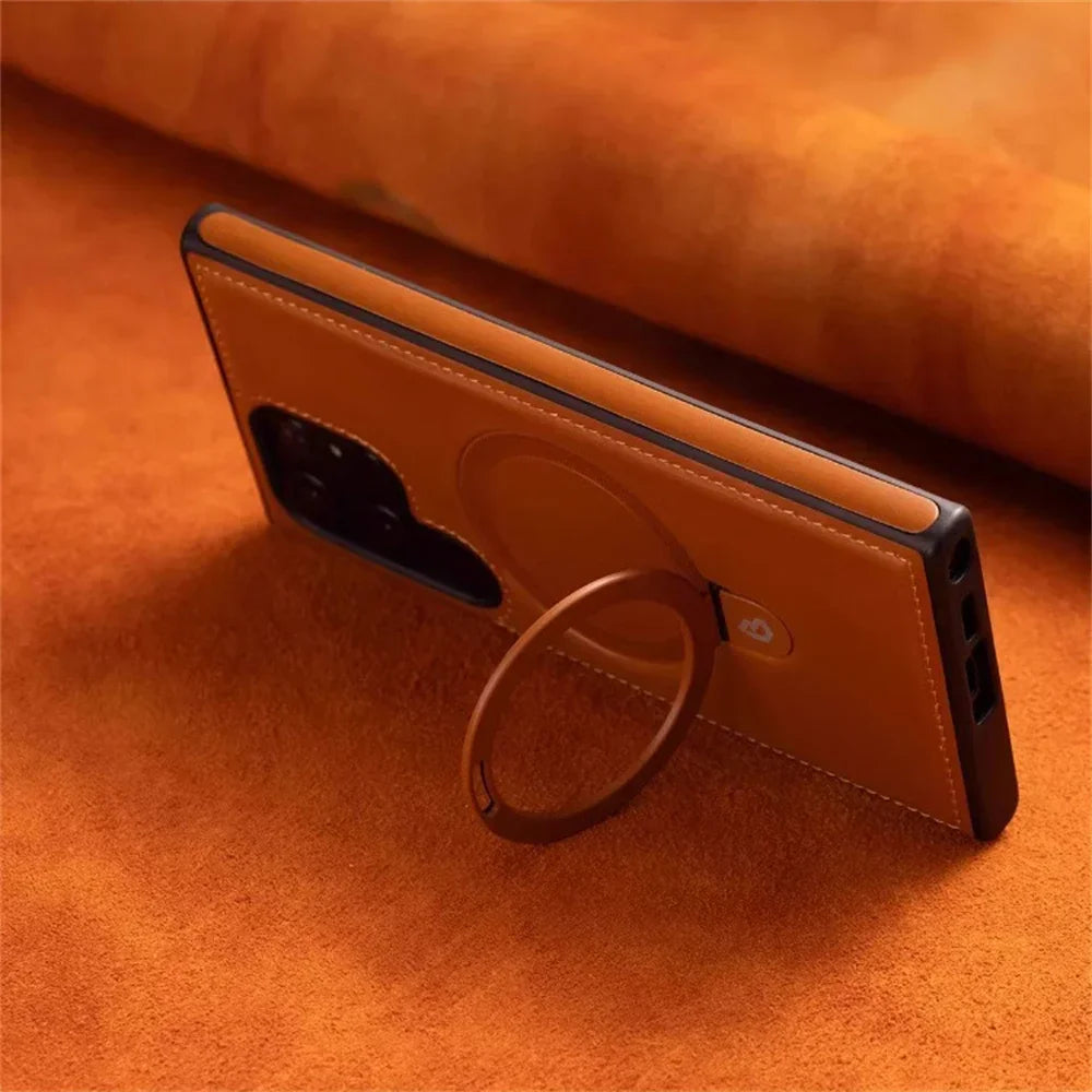 Premium Luxury Leather Magnetic Stand Sleek Invisible Stand For Samsung S26 S25 S24 S23 S22 Plus Ultra A13 A55 A05 Phone Case