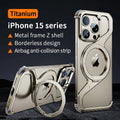 Z-shaped Frameless Magnetic Metal Snap on Phone Case, For iPhone 13 14 15 16 Pro Max Phone Protection Cover With Rotating Ring