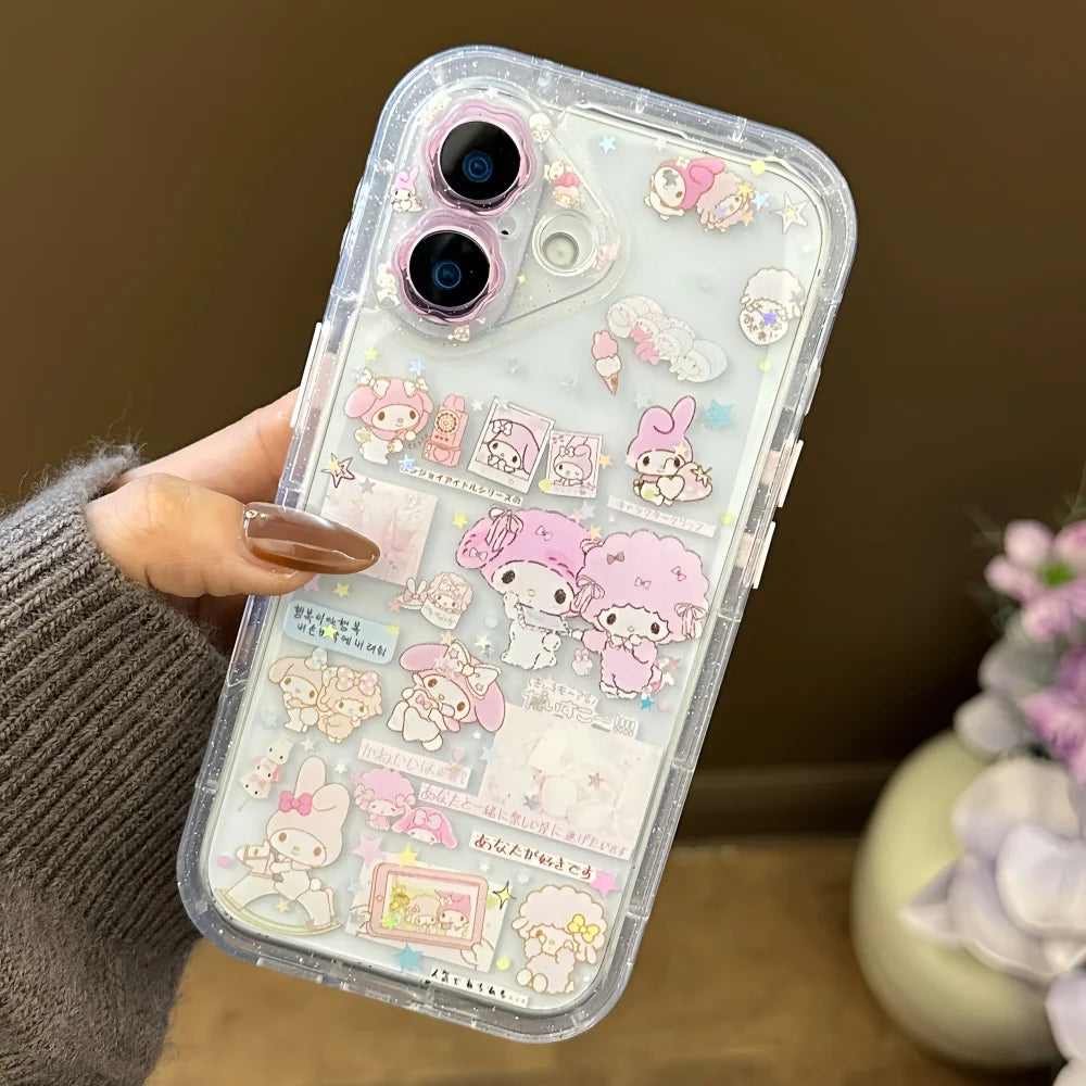 Little Flower Dropping Gel Meileti Phone Case For iPhone 17 14 15 16 Pro Max With Bracelet Little Twin Lamb Lovely Back Cover