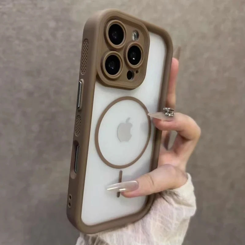 Luxury Matte For Magsafe Transparent Phone Case For iPhone 17 16 Plus 15 14 13 12 Pro Max Air Magnetic Lens Protective Cover