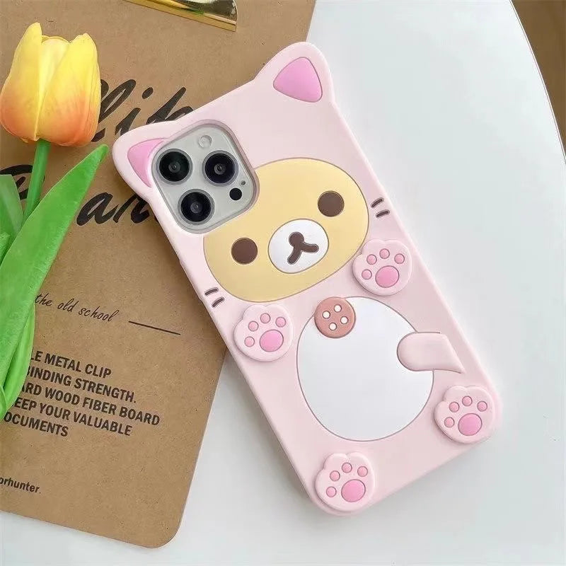 Lovely Bear Paw Pink Ears Cartoon Silicon Soft Phone Case for Samsung Galaxy A15 A14 A54 A53 S24 Ultra S23 Plus S22 S21 S20 FE