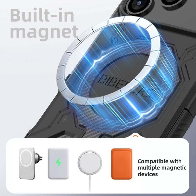 Heavy Duty Armor Magnetic Case for Magsafe IPhone 17 16 15 14 13 Pro Max 16E 17 Air Hard PC Shockproof Protection Cover
