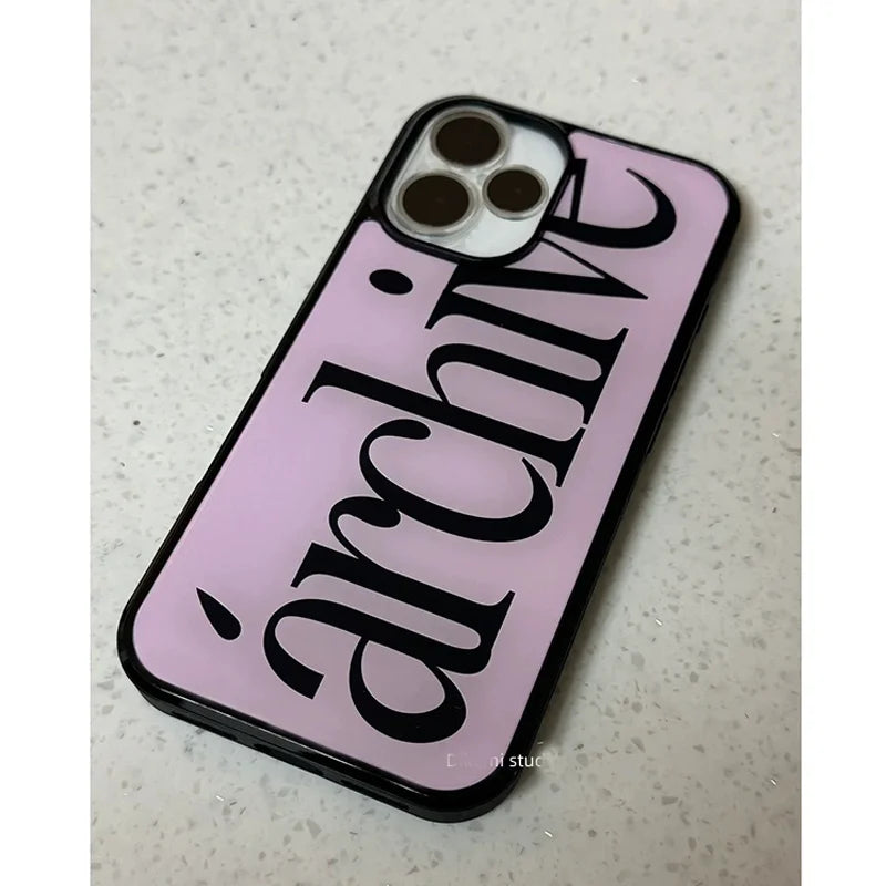 Minimalist Letter Archive Glossy Surface Phone Case for iPhone 17 Pro16 Pro 15 14 Plus 13 12 11 17 Air PRO MAX PLUS Y2K Cover