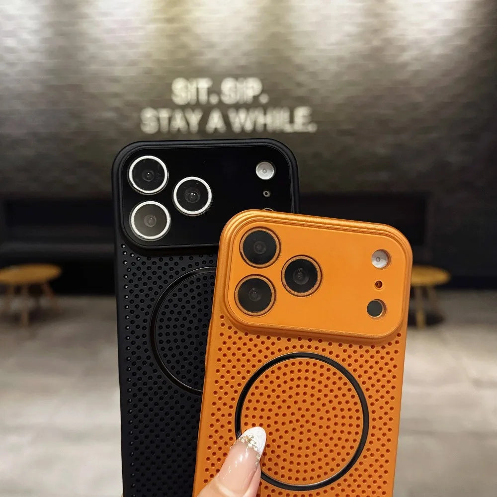 Breathable Cooling Heat Dissipation Phone Case For iPhone 17 16 15 14 Plus 13 12 Pro Max Magnetic Hard Back Cover For Magsafe