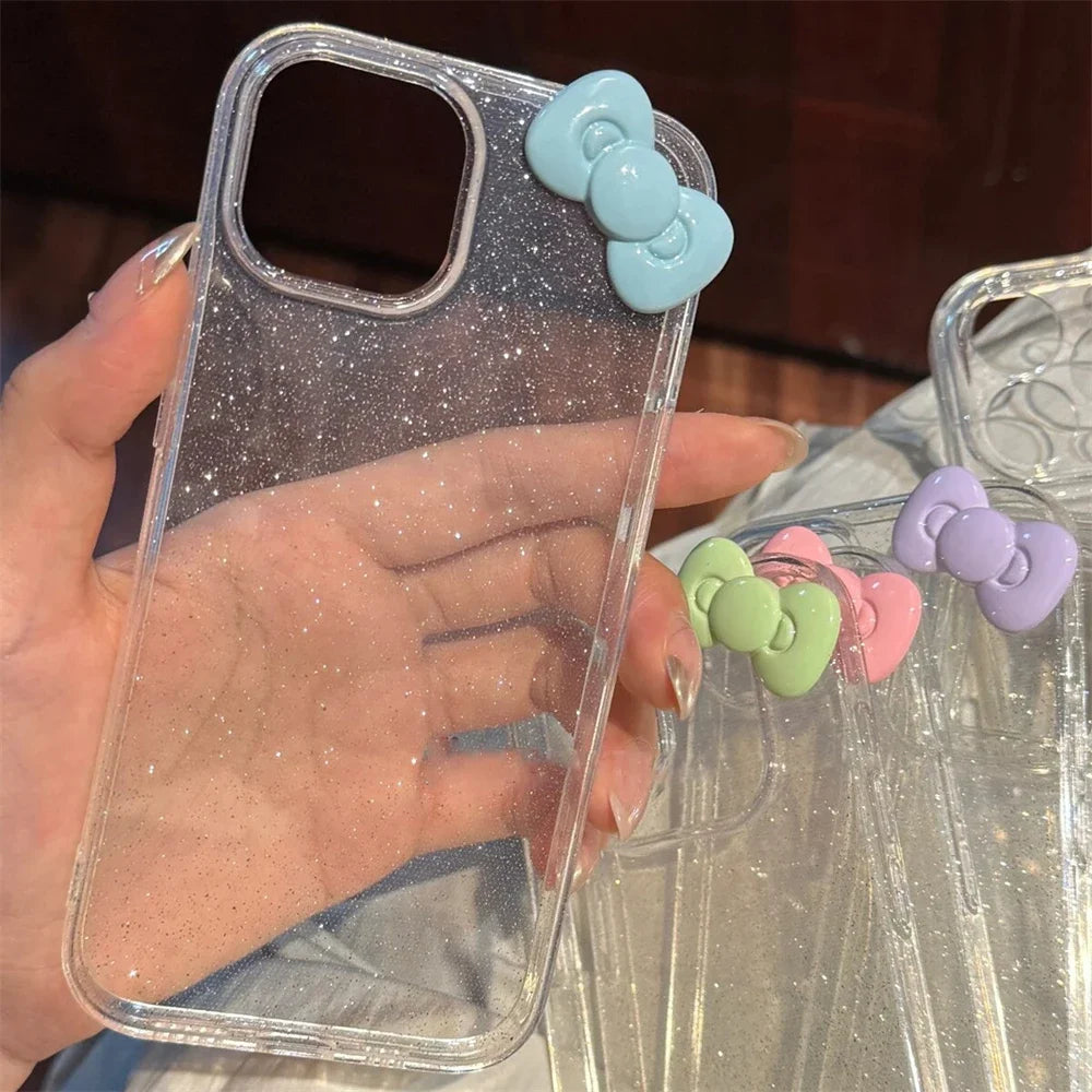Cute 3D Candy Color Bowknot Glitter Clear Case For iPhone 16 15 14 12 11 Pro Max 13 Mini X XR 7 8 Plus SE Aesthetic Soft Cover