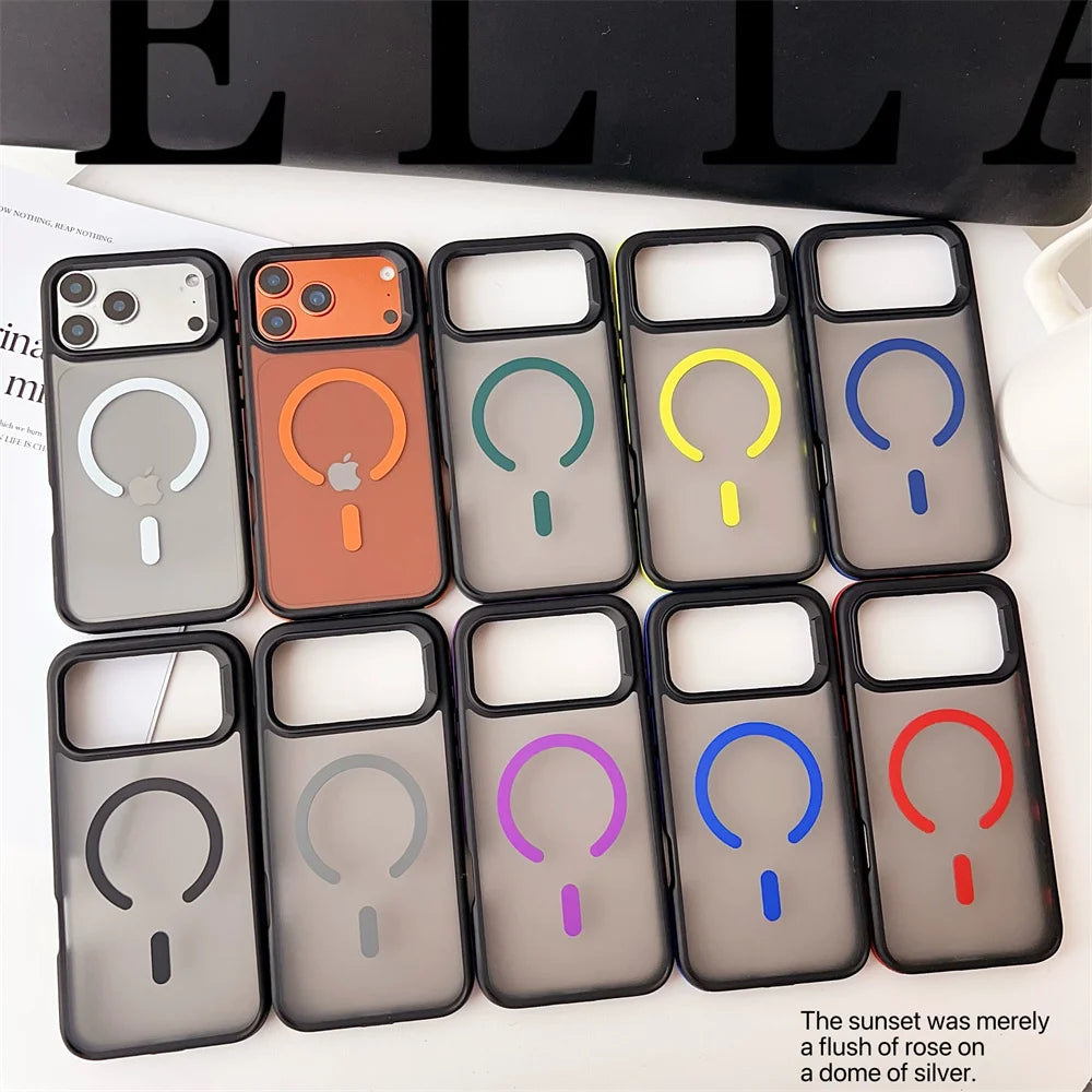 Shockproof Luxury Matte Magnetic Case for iPhone 17 Pro Max 17 Air 17 Pro Colorful Border for Magsafe Wireless Charging Cover