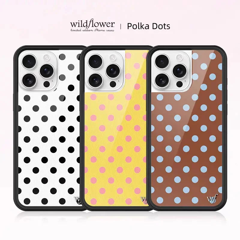 Wildflower 3D Cute Black white brown yellow Polka Dots wf Phone case For iPhone 13 12 14 15 16 17 Pro Max Plus Wave point Cover﻿