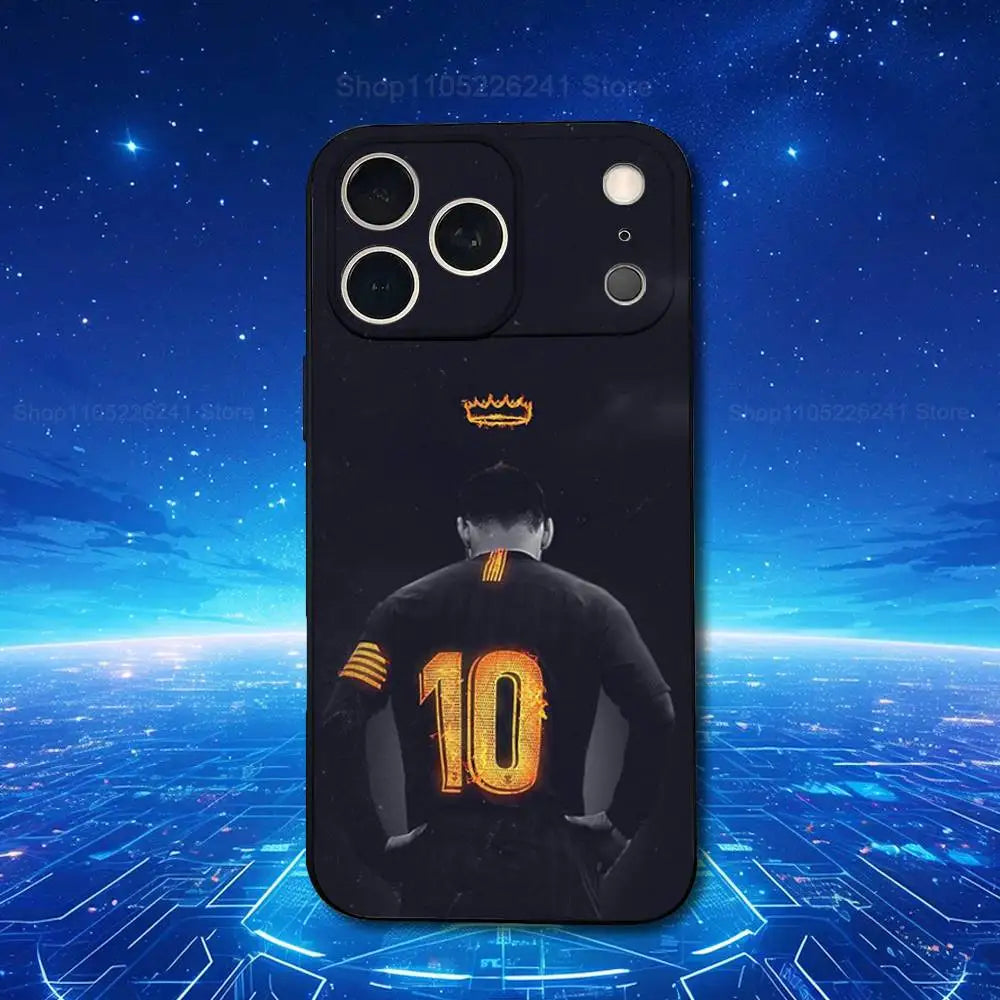Football M-MesSI-S-M10 Cool For iPhone 13,17,11,12,16,14,15,Plus,Pro Max,XS,X,XR,SE,Mini,8,7,Soft Silicone Black Phone Case