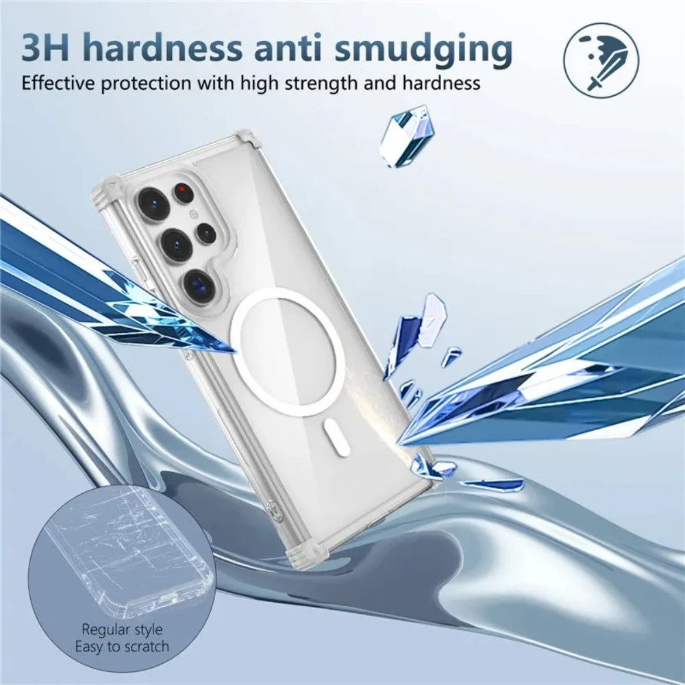 Airbag Cushion Strong Magnetic Case For Samsung Galaxy S26 S25 S24 S23 Ultra Plus Transparent Anti-yellowing Protection Cover