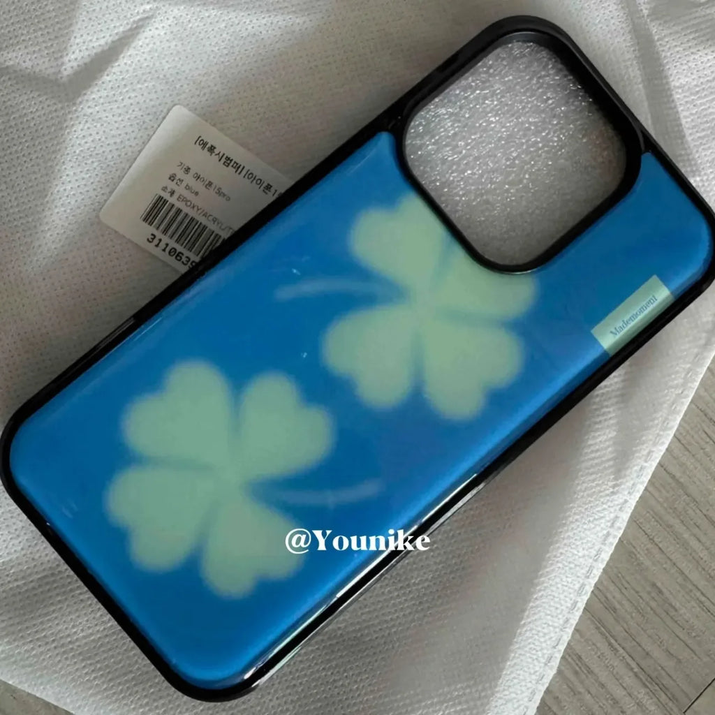 Lucky Four Leaf Clover Cute Kawaii Drop Glue Phone Case For iPhone 17 AIR 16 15 14 13 12 11 Pro MAX Plus Y2K Minimalism Cover