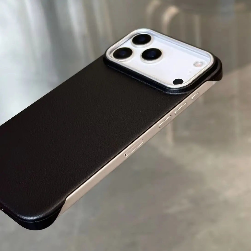 Luxury Ultra Thin Frameless Leather Texture Phone Cases For iPhone 17 Air 16 15 14 Pro Max Business Solid Color Shockproof Cover